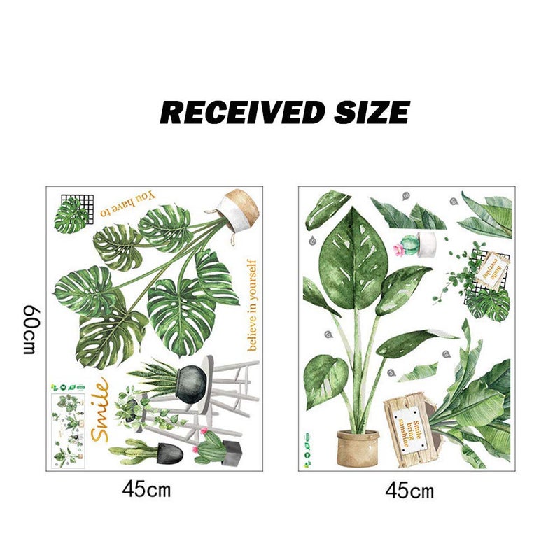 iinuu Green Plants Potted Plants Wall Stickers for Living Room,Tropical Plants Green Leaves Bedroom Offices Wall Decals Art Murals Home Decoration - Image 5